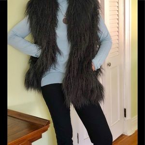 HALSTON BOHO FAUX TIBETAN LAMB VEST IN CHARCOAL